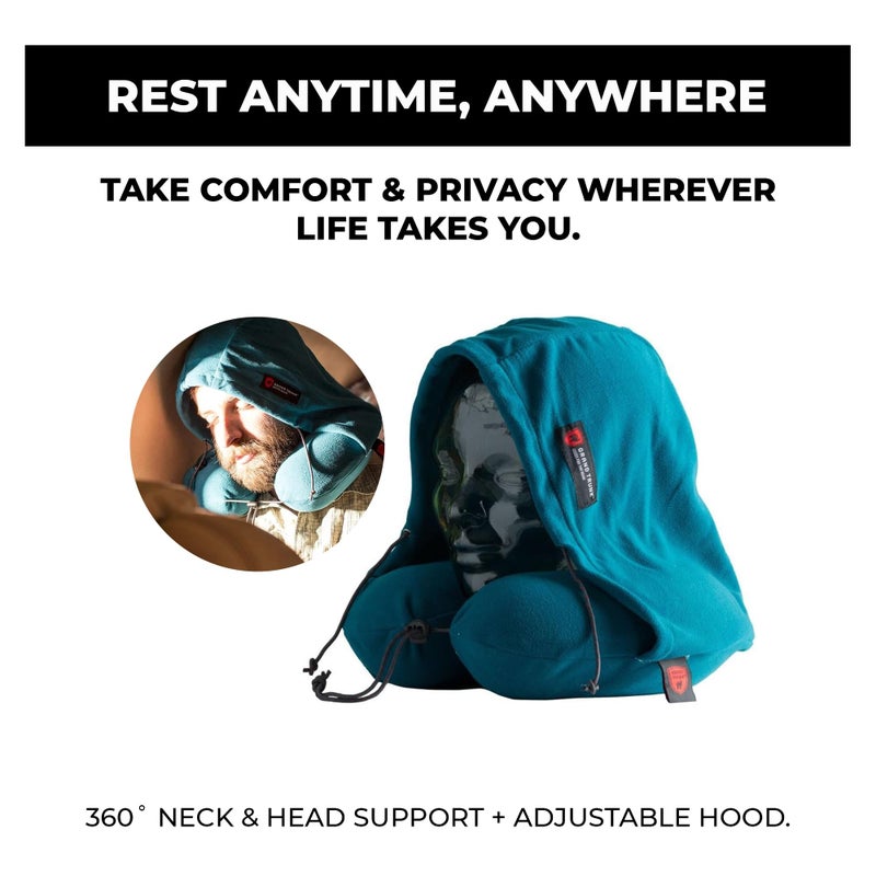 Grand Trunk Hooded Travel Pillow: 360 Neck and Head Support, High-Grade Memory Foam, Adjustable Light-Blocking Hood, Carry Bag Included - Perfect for Car or Airplane Sleeping - Image 2